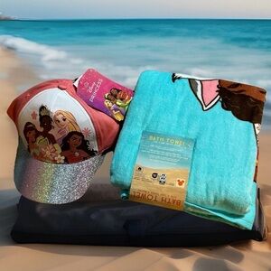 Moana 2 Land and Sea Beach/Bath Towel And Disney Princess Hat